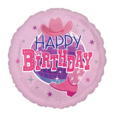 17 Inch Happy Birthday Pink Cowboy Hat Boot Foil Balloon 77